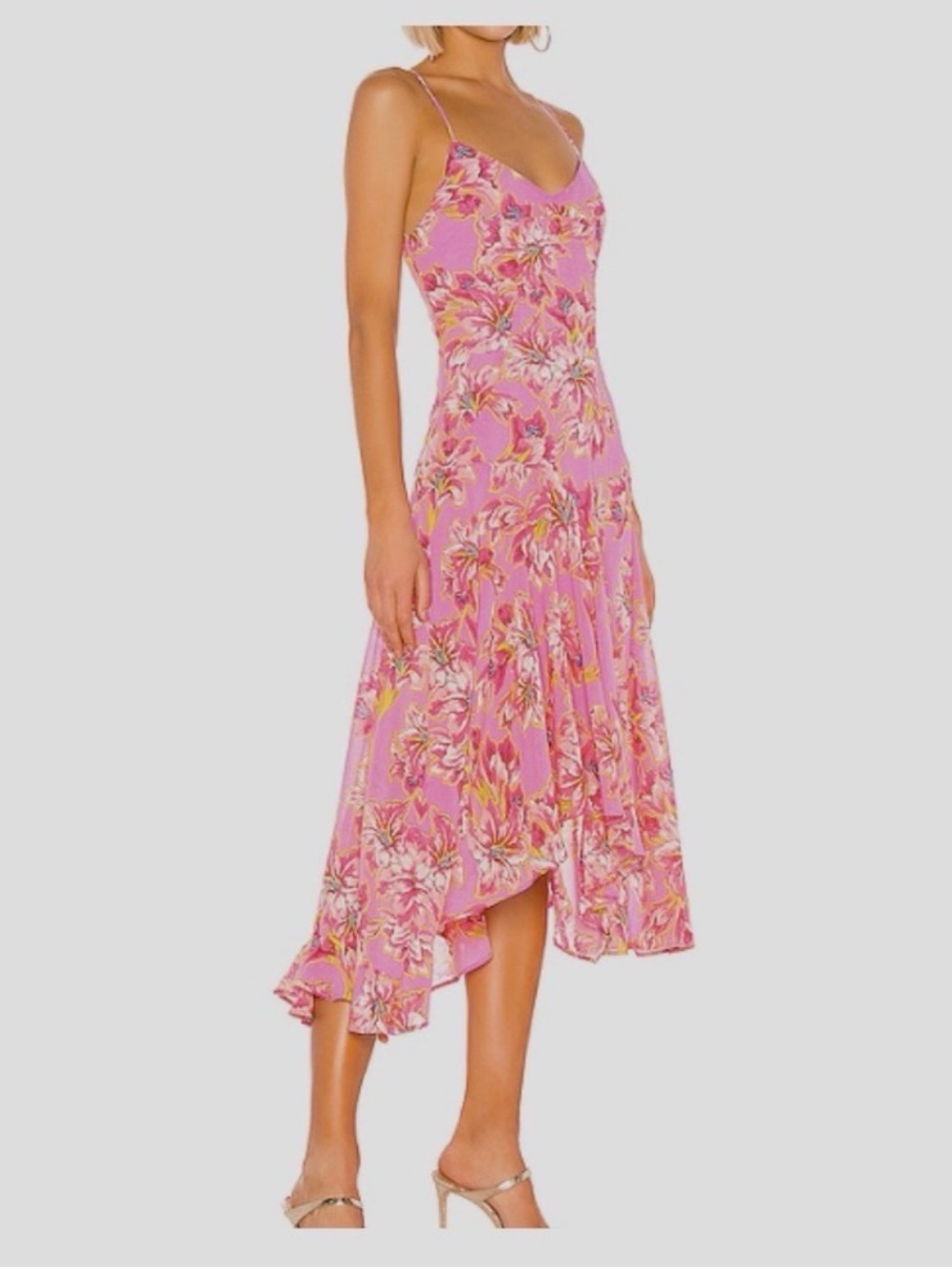 Astr Floral Pink Slip long Midi Dress asymmetrical High Low Hem feminine wedding